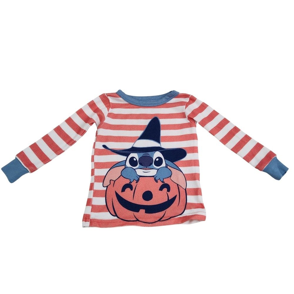 Disney Stitch Halloween Witch Pumpkin Striped Pajama Top size 18M